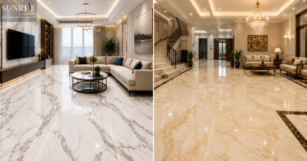 Difference between Italian marble and Indian marble flooring in luxury home interiors