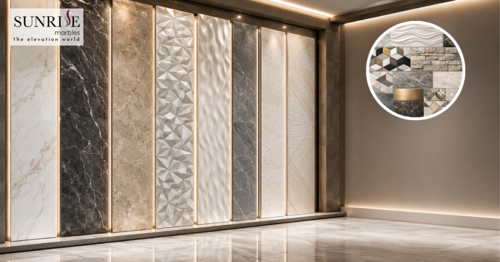 Premium highlighter tiles for modern living room feature wall in Hyderabad
