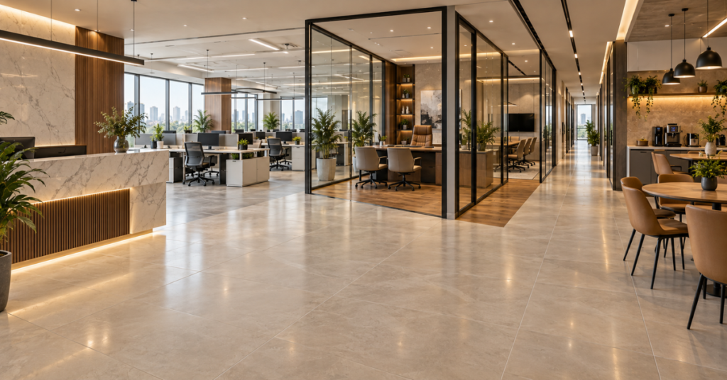 Office flooring tiles for reception, workspaces, executive cabins and meeting rooms