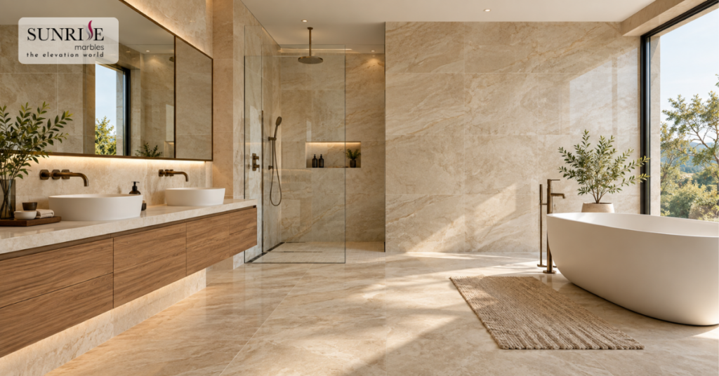 Best bathroom wall tiles featuring large-format porcelain tiles