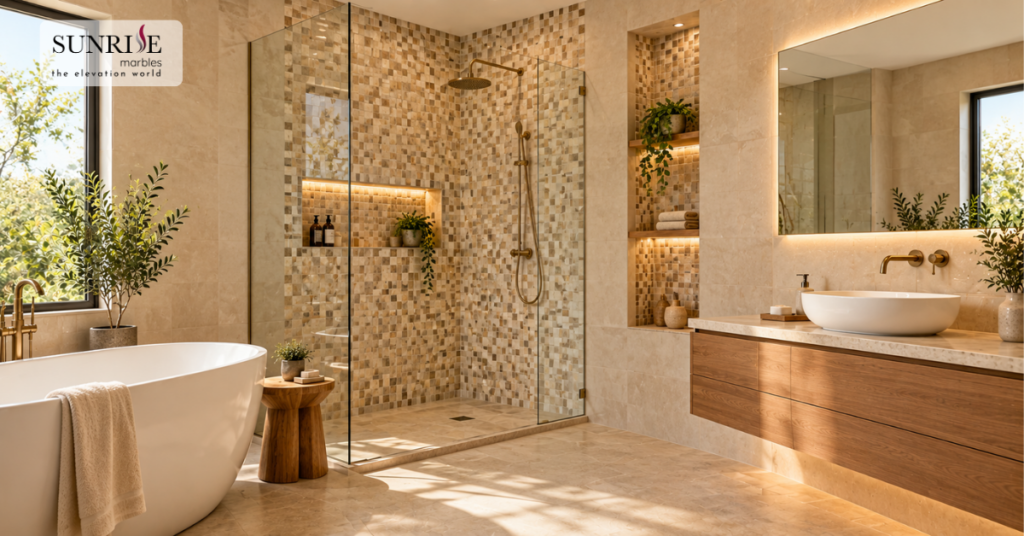 Best bathroom wall tiles featuring elegant mosaic tiles
